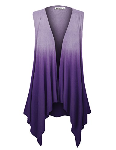 Product Cover LL Women's Sleeveless Ombre/Solid Draped Open Front Cardigan Vest Asymmetric Hem Plus Size - Made in USA