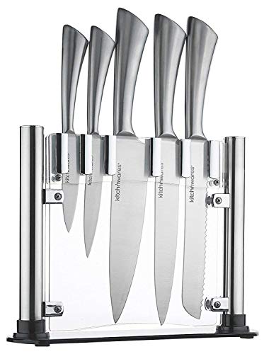 Product Cover Knife Set With Acrylic Stand Stainless Steel - 6 Piece - Cutlery Set For Cutting & Carving Great for Use in Cooking at Home And Commercial Kitchen - By Kitch N' Wares