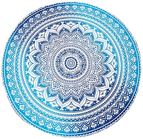 Product Cover Jaipur Handloom Round Beach Tapestry Hippie/Boho Mandala Beach Blanket/Indian Cotton Throw Bohemian Round Table Cloth Mandala Decor/Yoga Mat Meditation Picnic Rugs Circle (Turquoise Blue, Round 70