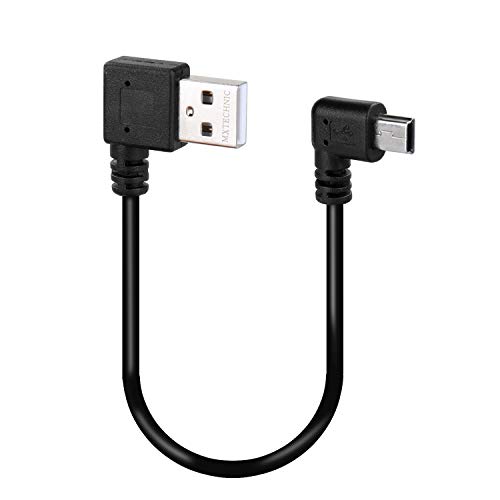 Product Cover MXTECHNIC Mini USB Data Cable 10INCH 90 Degree USB Right Angle Nickel Plated Short USB 2.0 -A-Male-4Pin to Right Angle Mini-B-5Pin for syncing and charging smartphones,GPS,external hard drives (Black)