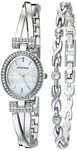 Product Cover Armitron Women's 75/5381MPSVST Swarovski Crystal Accented Silver-Tone Bangle Watch and Bracelet Set