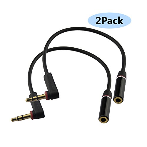 Product Cover Seadream 2PACK 6 inch 3-Pole 3.5mm Male Right Angle to 3.5mm Female Stereo Audio Cable Headset Extension Cable for Beats Dr. Dre Studio iPhone,M to F Audio Cable