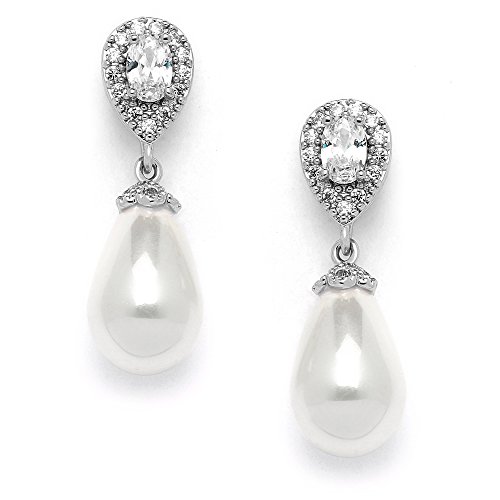 Product Cover Mariell Pear-Shaped Cubic Zirconia Wedding Earrings for Brides with Bold Soft Cream Pearl Drops