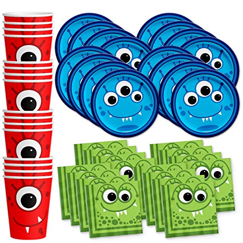 Product Cover Mighty Monster Birthday Party Supplies Set Plates Napkins Cups Tableware Kit for 16 by Birthday Galore