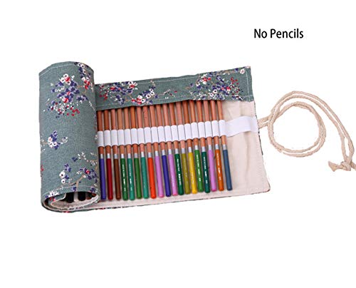 Product Cover Kaariss Canvas Pencil Wrap, Travel Drawing Coloring Pencil Roll Organizer for Artist, Pencils Pouch Case Hold for 72 Colored Pencils (Pencils are NOT Included) Plumflower 72