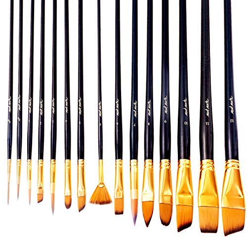 Product Cover Mont Marte  Art Paint Brushes Set for for Watercolor, Acrylic, Oil 15 Different Sizes for Artists, Adults & Kids, Black