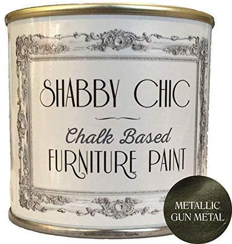 Product Cover Shabby Chic Chalk Based Furniture Paint - Metallic Gun Metal 250ml - Chalked, Use on Wood, Stone, Brick, Metal , Plaster or Plastic, No Primer Needed, Made in the UK