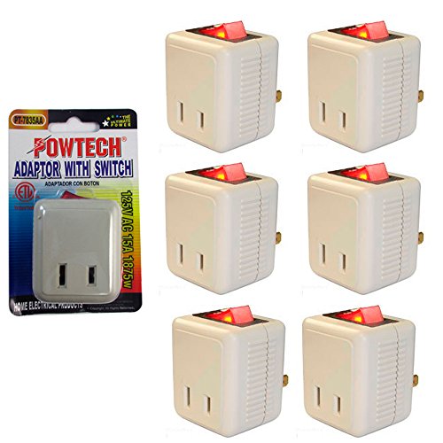 Product Cover 6 Pk x Single Port Outlet Wall Tap Adapter Lighted Switch Power On Off Control