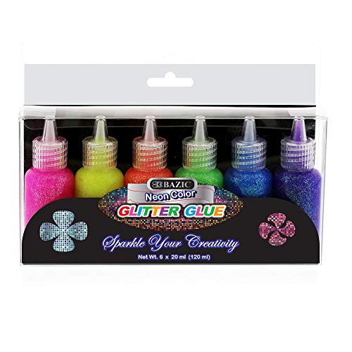 Product Cover 6 Color Glitter Glue Set 20 ml Bottles - NEON Colors - Green, Orange, Pink, Yellow, Blue, and Purple (1 Unit)