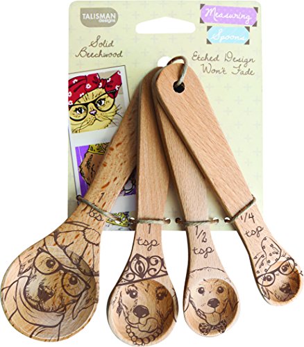 Product Cover Talisman Designs Measuring Spoons, Solid Beechwood, Laser Etched Dog Collection, 4 Piece Set includes 1 Tablespoon, 1 teaspoon, 1/2 teaspoon and 1/4 teaspoon