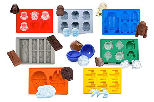 Product Cover Set of 8 Star Wars Silicone Ice Trays / Chocolate Molds: Stormtrooper, Darth Vader, X-Wing Fighter, Millennium Falcon, R2-D2, Han Solo, Boba Fett, and Death Star