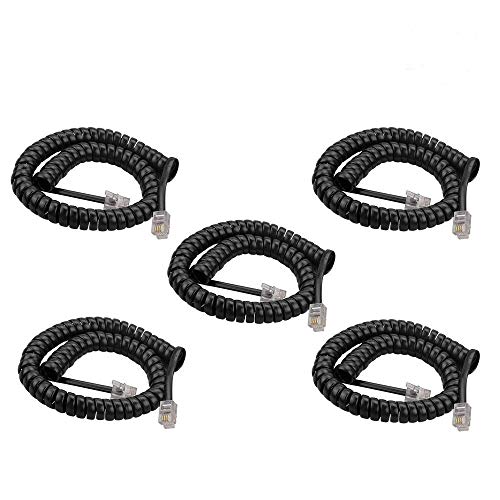 Product Cover SINCODA 5 Pack 6Ft Modular Coiled Telephone Handset Cord for Telephone/Handset Black Curly Cord