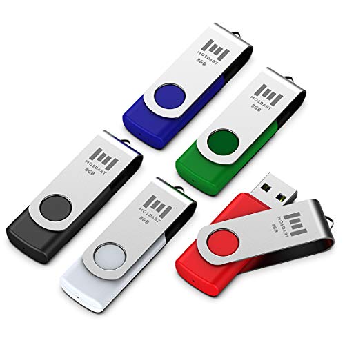Product Cover 5 X MOSDART 8GB USB2.0 Flash Drive Swivel Bulk Thumb Drives Memory Sticks Jump Drive Zip Drive with Led Indicator,Black/Blue/Red/White/Green(8GB,5pack Mix Color)
