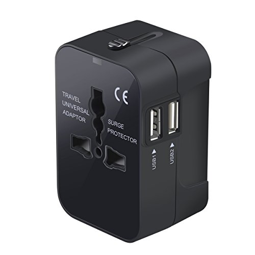 Product Cover Travel Adapter, Worldwide All in One Universal Travel Adaptor Wall AC Power Plug Adapter Wall Charger with Dual USB Charging Ports for USA EU UK AUS Cell Phone Laptop