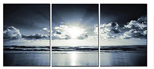 Product Cover Canvas Wall Art Black White Dark Blue Sea Sunset 12