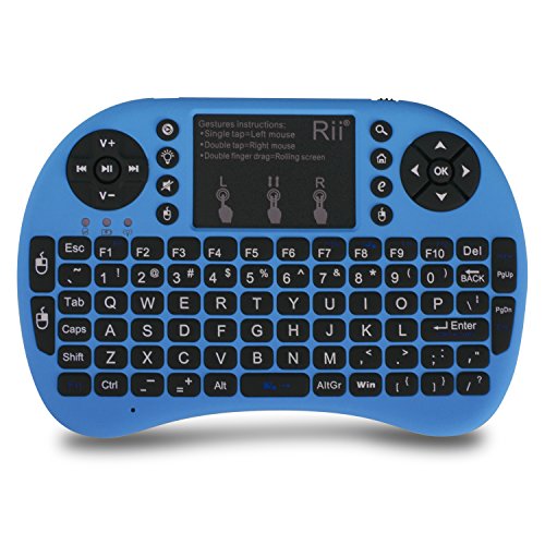 Product Cover (Upgraded) Rii 2.4GHz Mini Wireless Keyboard with Touchpad＆QWERTY Keyboard, Backlit Portable Keyboard Wireless with Remote Control for Laptop/PC/Notebooks/Windows/Mac/TV/Xbox/PS3.(i8+ Blue)