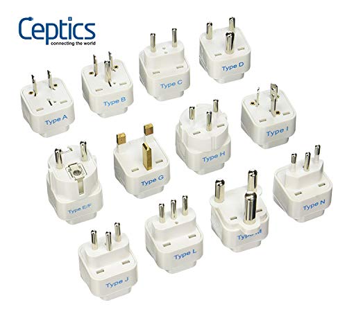 Product Cover Ceptics 12Pcs International Travel Worldwide Grounded Universal Plug Adapter Set - Charge Your Devices from Anywhere in The World