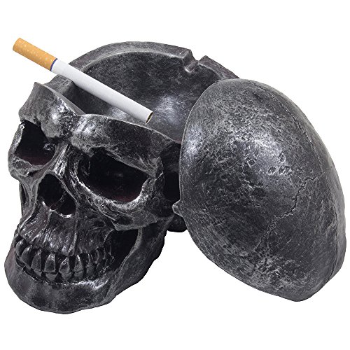 Product Cover Spooky Human Skull Ashtray with Cover for Scary Halloween Decorations and Decorative Skulls & Skeletons Figurines As Gothic Smoking Room Decor Gifts for Smokers by Home-n-Gifts