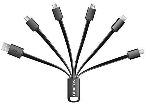 Product Cover CHAFON Multi Charging Cable 6 in 1 with USB 2.0,Type C,Micro B,Mini B Connectors Compatible with Android, Samsung, HTC, Nokia, Sony and More- Black