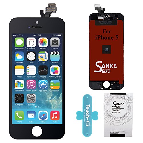 Product Cover SANKA iPhone 5 LCD Display Screen Replacement Repair Kit, Digitizer Retina Touch Screen Glass Frame Assembly for iPhone 5 - Black (Repair Tools Included)