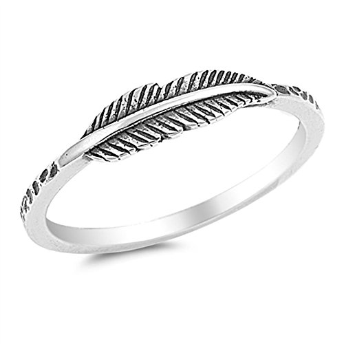 Product Cover Oxidized Leaf Fashion Feather Ring New .925 Sterling Silver Band Size 6