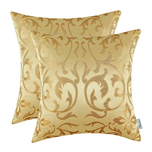 Product Cover CaliTime Pack of 2 Throw Pillow Covers Cases for Couch Sofa Home Decoration Vintage Floral Two Tone Contrast Both Sides 18 X 18 Inches Yellow Gold