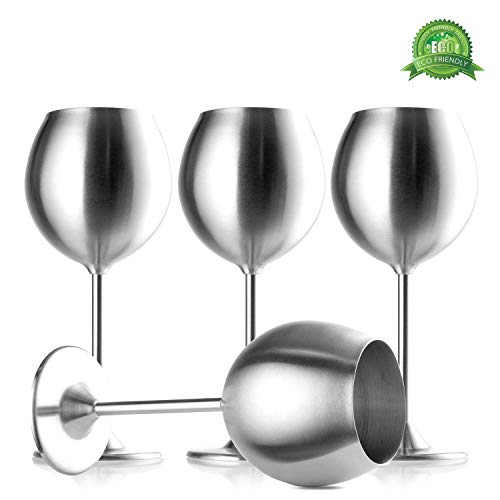 Product Cover Modern Innovations Stainless Steel Stemmed Wine Glasses, Set of 4, 12 Oz Elegant Wine Glasses Made of Dishwasher Safe Unbreakable BPA Free Shatterproof SS Great for Daily, Formal & Outdoor Use