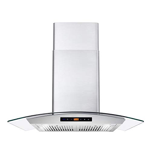 Product Cover Cosmo COS-668AS750 Wall Mount Range Hood 380 CFM, Ductless Convertible Duct, Glass Chimney Over Stove Vent with Light, 3 Speed Exhaust, Fan Timer & Permanent Filter, 30, Stainless Steel