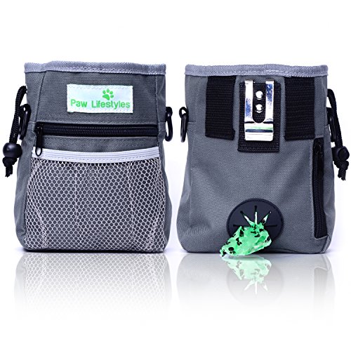 Product Cover Paw Lifestyles - Dog Treat Training Pouch - Easily Carries Pet Toys, Kibble, Treats - Built-in Poop Bag Dispenser - 3 Ways to Wear - Grey