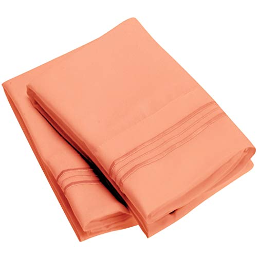 Product Cover Mellanni Luxury Pillowcase Set Brushed Microfiber 1800 Bedding - Wrinkle, Fade, Stain Resistant - Hypoallergenic (Set of 2 Standard Size, Coral)
