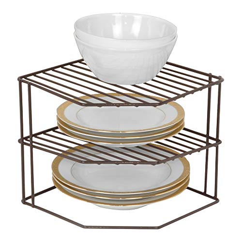 Product Cover Smart Design 3-Tier Kitchen Corner Shelf Rack - Steel Metal Frame - Rust Resistant Finish - Cups, Dishes, Cabinet & Pantry Organization - Kitchen (9 x 8 Inch) [Bronze]