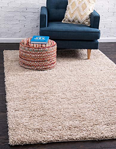 Product Cover Unique Loom Solo Solid Shag Collection Modern Plush Taupe Area Rug (4' 0 x 6' 0)