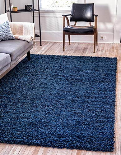 Product Cover Unique Loom Solo Solid Shag Collection Modern Plush Navy Blue Runner Rug (2' 6 x 10' 0)