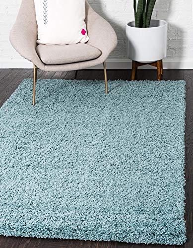 Product Cover Unique Loom Solo Solid Shag Collection Modern Plush Light Slate Blue Area Rug (9' 0 x 12' 0)