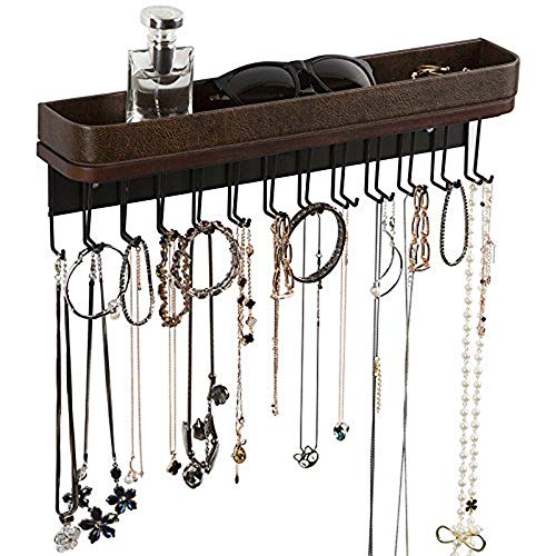 Product Cover JACKCUBE Design Necklace Holder Wall Hanging Jewelry Organizer Bracelet, Earrings, Rings with 25 Hooks(Brown/16.4 x 2.9 x 4.9 inches) - :MK124A