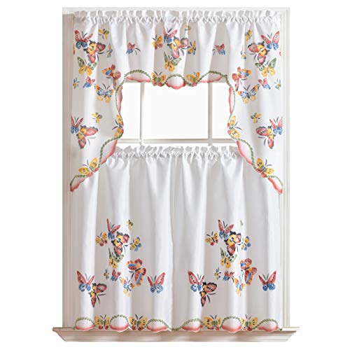 Product Cover GOHD - 3pcs Kitchen Curtain/Cafe Curtain Set, Air-brushed By Hand of Flying Butterfly Design (swag & 36