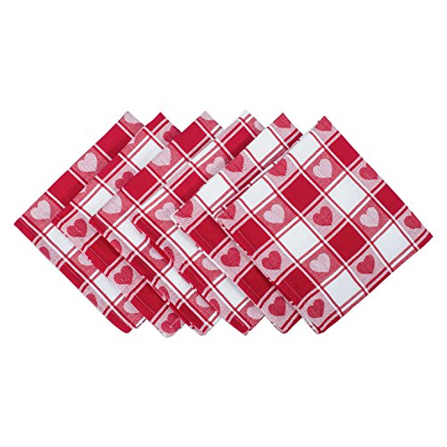 Product Cover DII Valentine's Day 100% Cotton Napkin Set, Machine Washable, Checkered Heart, 6 Piece