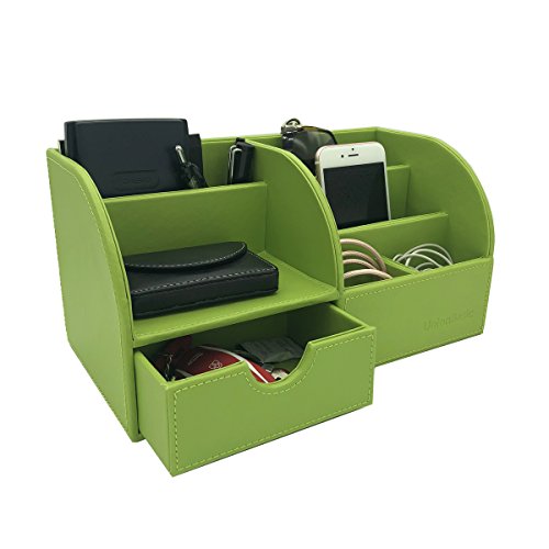 Product Cover UnionBasic Office Desk Organizer - Multifunctional PU Leather Desktop Storage Box - Business Card/Pen/Pencil/Mobile Phone/Stationery Holder (Green)