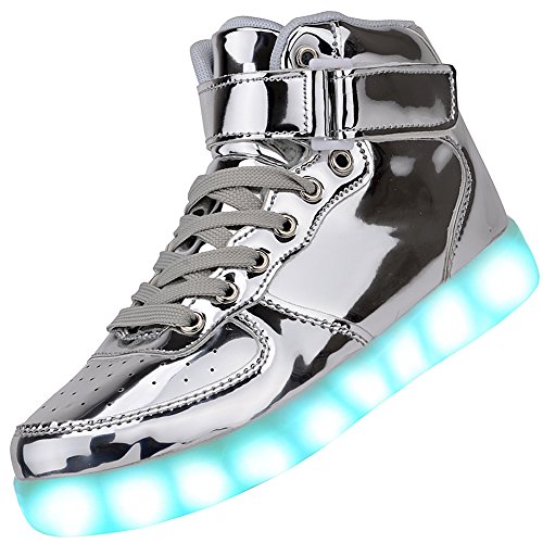 Product Cover Odema Unisex LED Shoes High Top Breathable Sneakers Light Up Shoes for Women Men Girls Boys Size 4.5-13 Silver