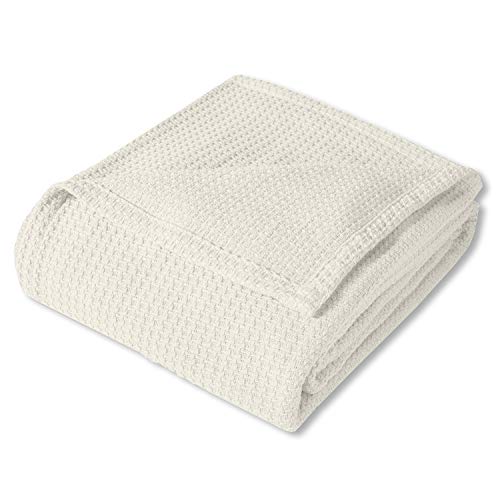 Product Cover Sweet Home Collection 100% Fine Cotton Luxurious Basket Weave Blanket, Ivory