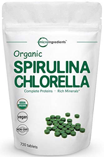 Product Cover Organic Chlorella Spirulina 3000MG, 720 Tablets, 120 Servings (4 Months Supply), Rich in Antioxidant, Prebiotics, Chlorophyll, Amino Acids, Fiber and Proteins, No GMO and Vegan Friendly