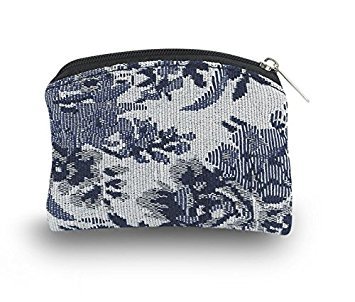 Product Cover Brocade Rosary Pouch Blue Flower Pattern Zipper Closure