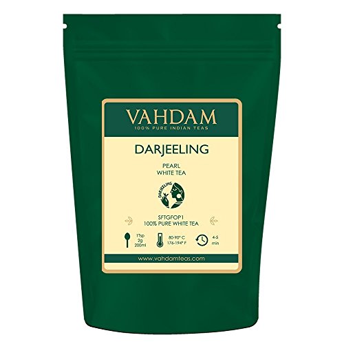 Product Cover VAHDAM, 2019 Harvest Darjeeling Pearl White Tea | 100% Pure Unblended White Tea Loose Leaf | World's Healthiest Tea | RICH IN ANTIOXIDANTS - 100% Natural Detox Tea, Slimming Tea, 1.76oz (25 Cups)