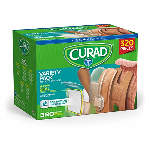 Product Cover Curad Bulk Variety Pack Assorted Bandages, Flex-Fabric, Waterproof, Plastic, Knuckle, Heavy Duty Bandages (320 Count)