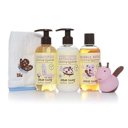 Product Cover Little Twig All Bubble Bath Plus Shampoo Plus Detangler Plus Soft Washcloth and Tub Toy Gift Set, Calming Lavender, 2.18 Pound