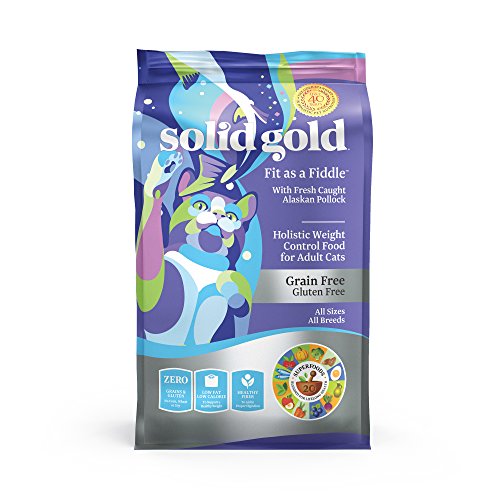 Product Cover Solid Gold - Fit as a Fiddle with Fresh Caught Alaskan Pollock - Grain Free & Gluten Free - Holistic Weight Control Adult Dry Cat Food - 6lb Bag
