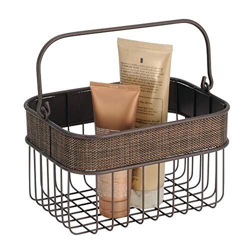 Product Cover mDesign Metal Woven Storage Basket Bin with Handle for Organizing Hand Soaps, Body Wash, Shampoos, Lotion, Conditioners, Hand Towels, Hair Accessories, Body Spray, Mouthwash - Small - Bronze