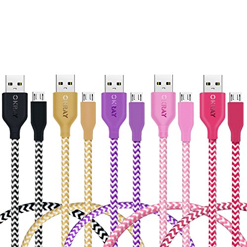 Product Cover OKRAY Android Charger Cable, 5 Pack 1ft Colorful Braided Micro USB 2.0 Charger Cable Sync Charging Cord Compatible for Android, Samsung Galaxy S7 S6 Edge, Nexus, HTC (Black White Purple Pink Hot Pink)