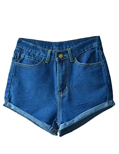 Product Cover Haola Women's Juniors Vintage Denim High Waisted Folded Hem Jeans Shorts