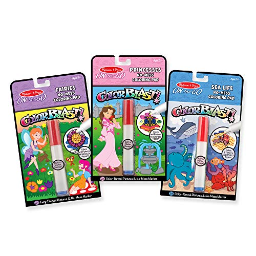 Product Cover Melissa & Doug On the Go ColorBlast No-Mess Coloring Pad 3-Pack, Fairy, Princess, Sea Life (24 Pictures, Invisible Ink Marker, Great Gift for Girls and Boys - Best for 3, 4, 5, 6, 7 and 8 Year Olds)